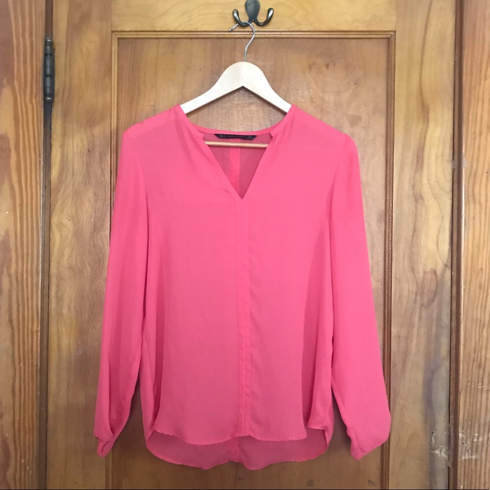 Zara Basic - Pink sheer V-neck blouse